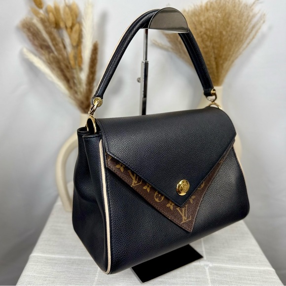 Louis Vuitton Handbags - SOLD Louis Vuitton Black Calfskin & Brown Monogram Coated Canvas Double V Bag